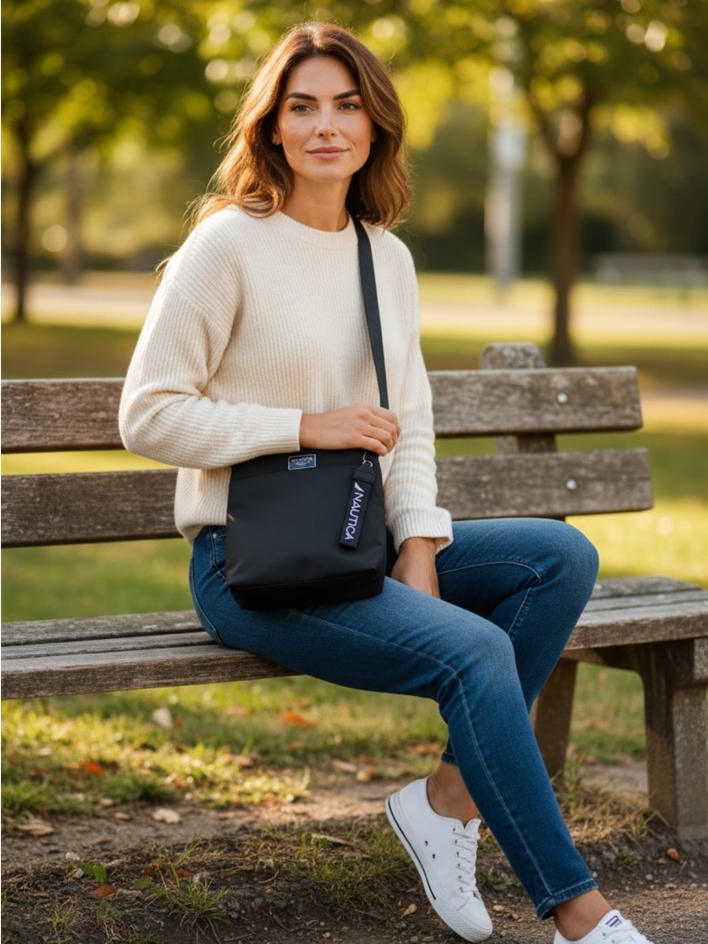 Nautica Black Nylon Women's Crossbody Bag with an adjustable shoulder strap.